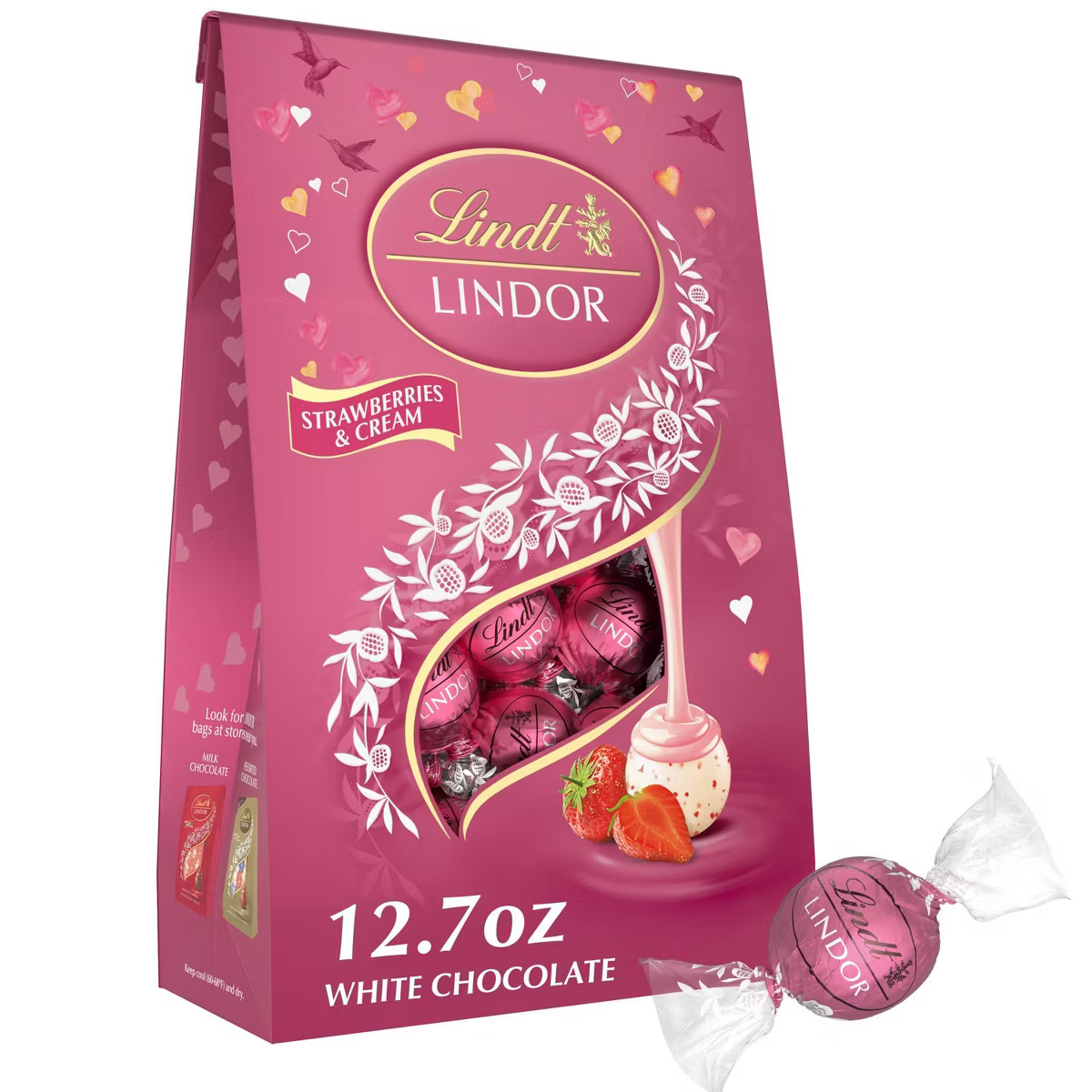 LINDOR, Lindt Valentine Strawberry and Cream Chocolate Candy Bag - 12.7oz | Target
