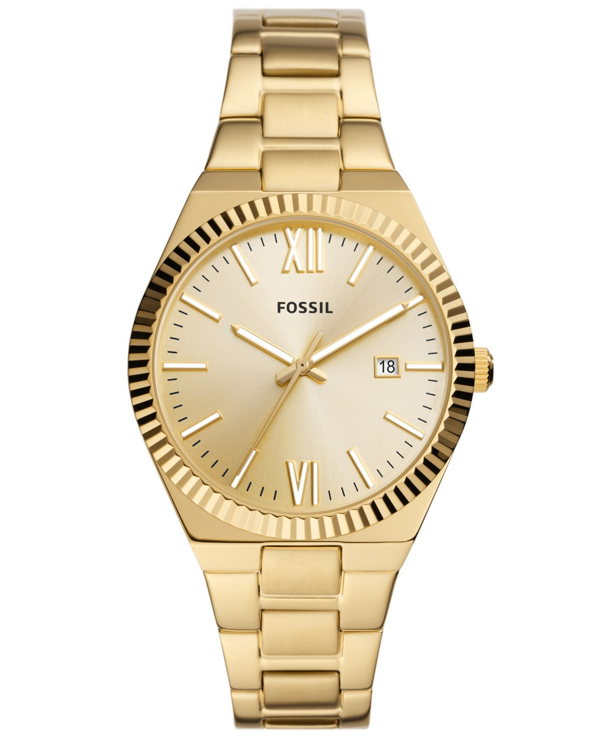 Fossil Women's Scarlette Three-Hand Date Gold-Tone Stainless Steel Watch, 38mm - Gold-Tone | Macy's