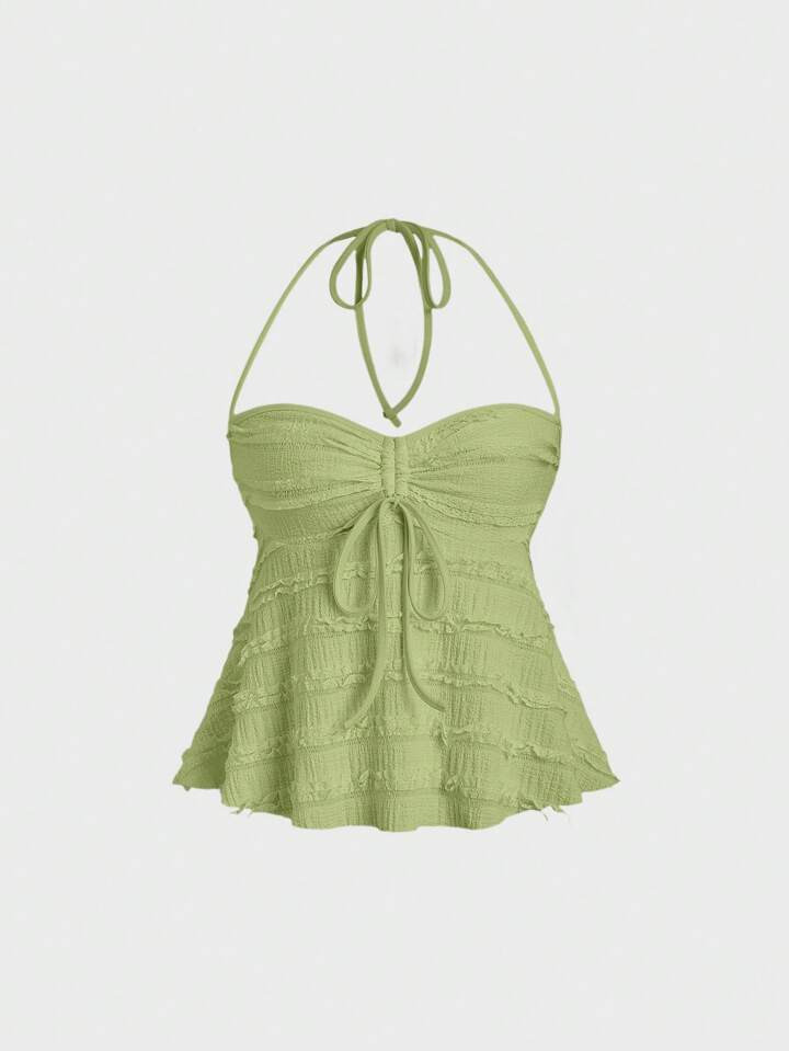 Sweetra Drawstring Front Halter Top For Summer Y2K Outfit  | SHEIN
