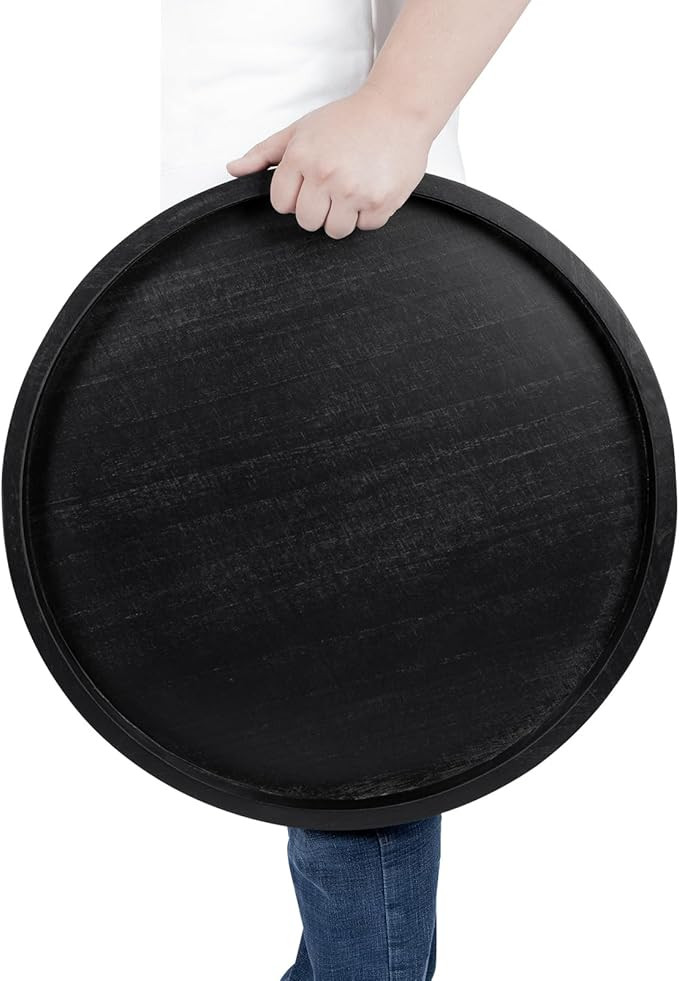 Round Ottoman Tray for Coffee Table Living Room Wood Serving Tray Large Wooden 20 Inches Black | Amazon (US)