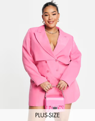 Extro & Vert double breasted mini blazer dress with overlay in hot pink | ASOS (Global)