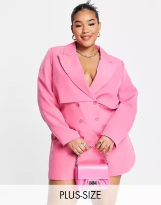 Extro & Vert double breasted mini blazer dress with overlay in hot pink | ASOS (Global)