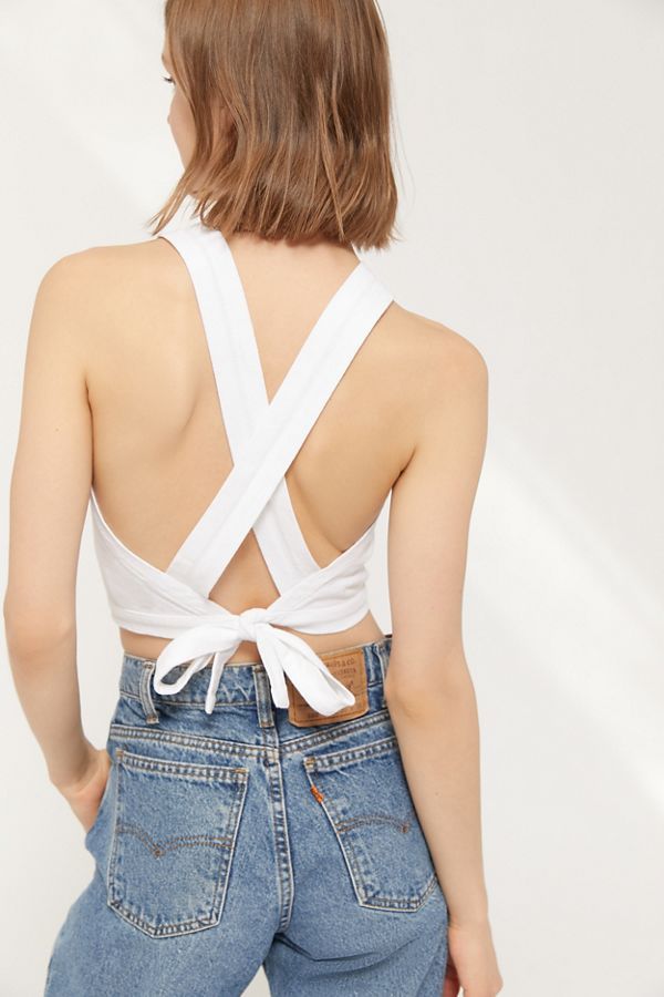 UO Chloe Embroidered Tie-Back Cropped Top | Urban Outfitters (US and RoW)