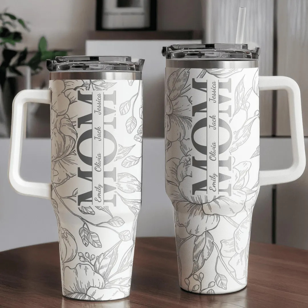 Personalized Floral Mom Tumbler: Custom Kids' Names, 40oz Stainless Steel - Etsy | Etsy (US)