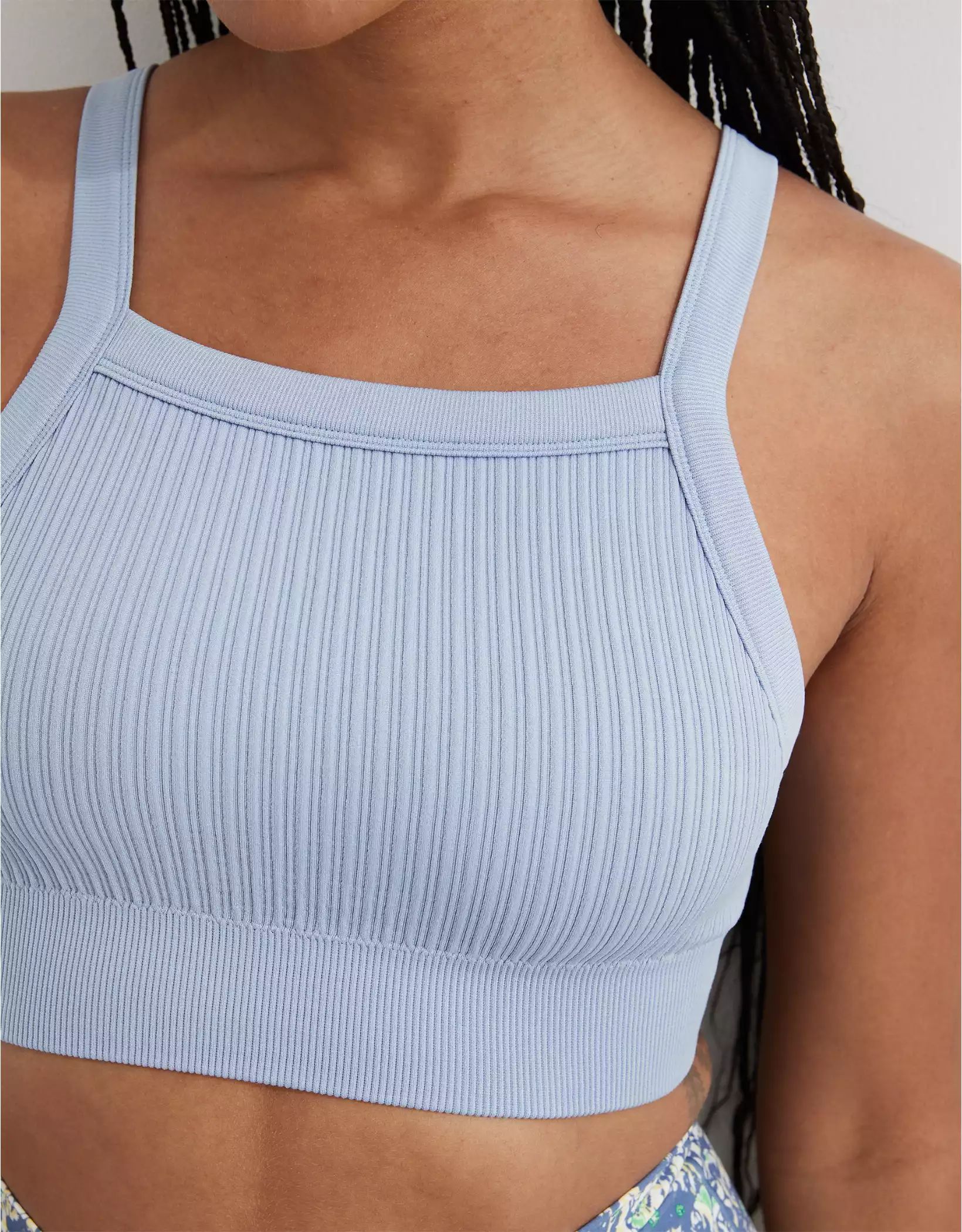 Aerie Ribbed Seamless High Neck Longline Bralette | American Eagle Outfitters (US & CA)