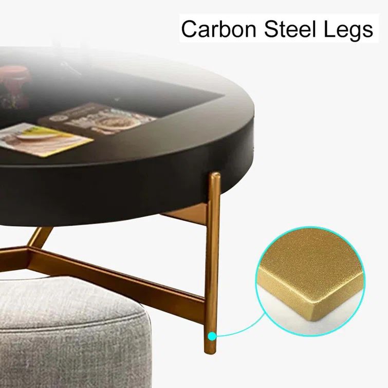 Lifting-top Round Modern Coffee Table with 3 Ottomans | Wayfair North America