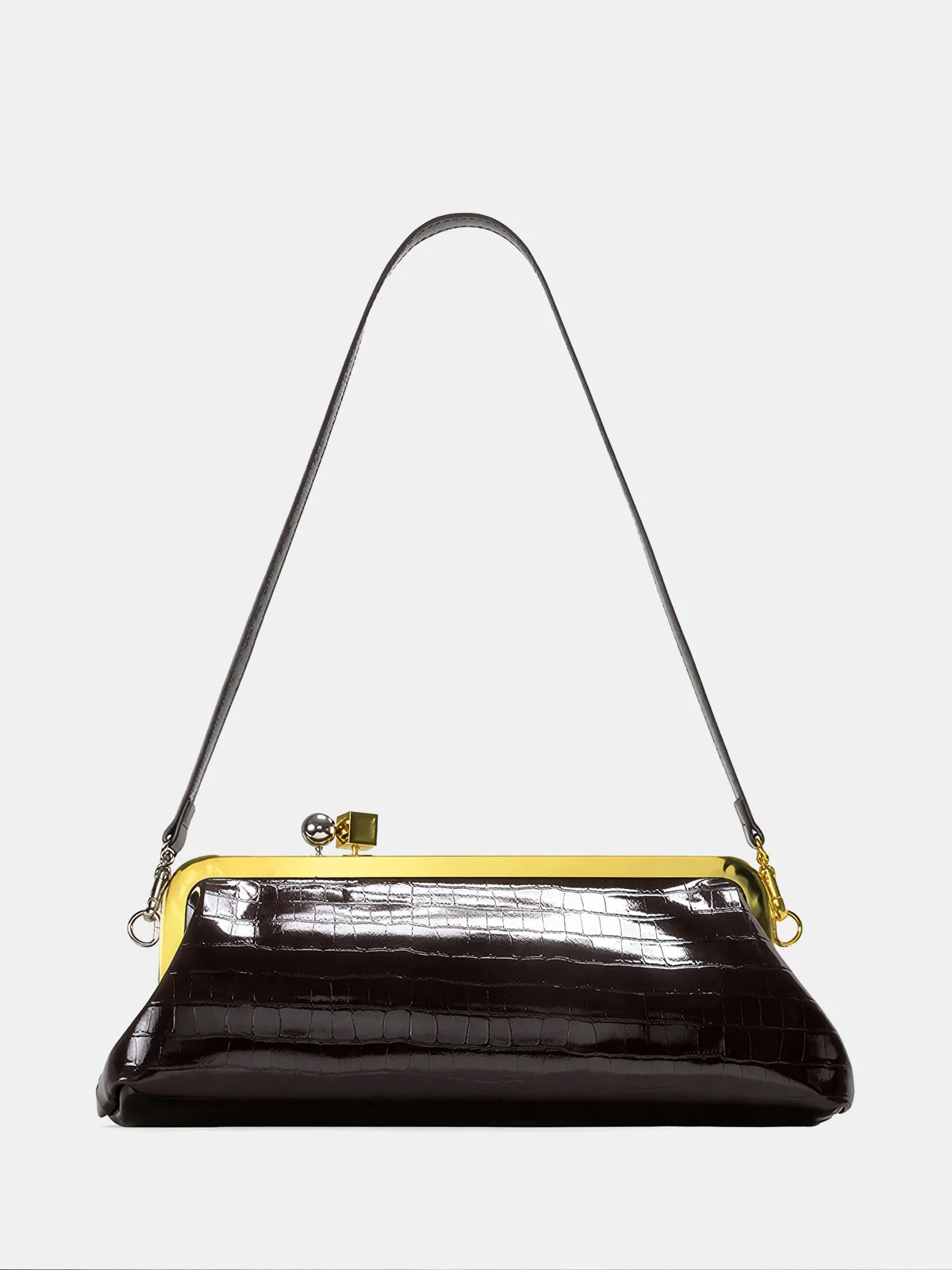 Kiss-Lock Closure Crocodile-Embossed Bag | Commense