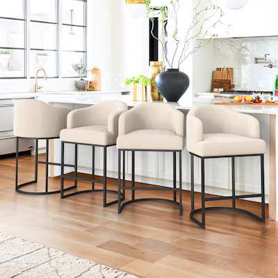 LUE BONA Linen Color 27.0-in H Counter height Upholstered Metal Bar Stool 4 -Pack | Lowe's