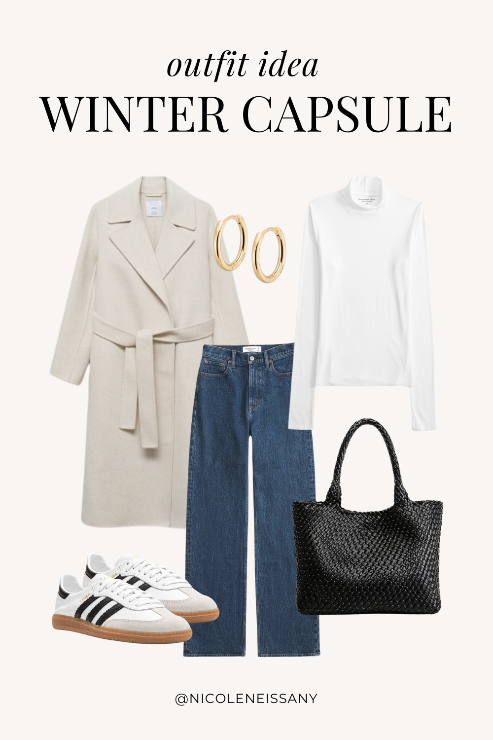 Winter Capsule Wardrobe Outfit Idea | winter capsule outfit, winter outfit, winter outfits, winter style, winter fashion, winter 2024 fashion, winter outfits 2024, winter trends 2024, winter outfit inspo, winter outfit inspiration, winter capsule wardrobe essentials, winter wardrobe essentials, winter closet essentials, winter essentials, winter basics, winter must haves, neutral capsule wardrobe, neutral outfit, neutral fashion, casual outfit, casual date night outfit, elevated casual outfit, brunch outfit, everyday outfit, errands outfit, Abercrombie, Abercrombie denim, Abercrombie jeans, Amazon Fashion, Revolve, Lulus, Nordstrom, H&M, Mango // winter coat, wool coat, long sleeve top, adidas samba decon sneakers, neutral sneakers, gold  hoop earrings, woven tote bag 

 #LTKSeasonal #LTKHome #LTKSaleAlert #LTKParties #LTKFindsUnder50 #LTKFindsUnder100 #LTKStyleTip #LTKTravel #LTKShoeCrush #LTKItBag