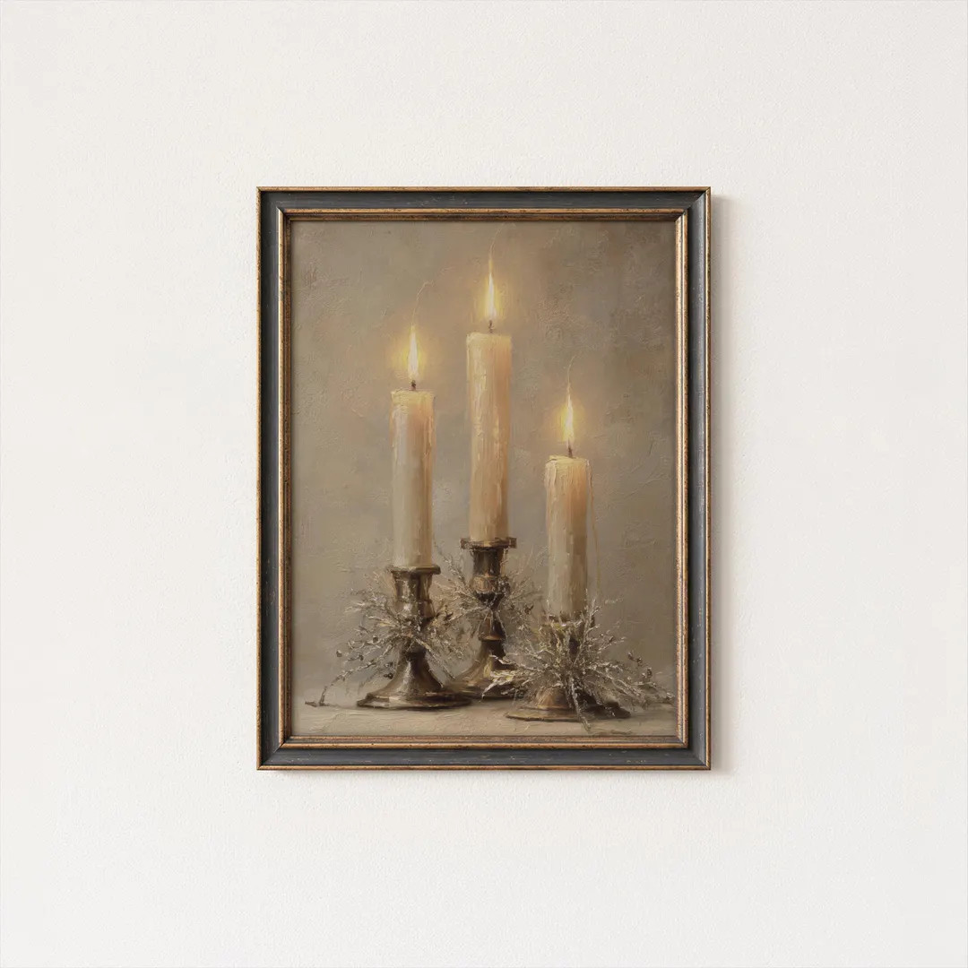 Three elegant taper candles, Oil Painting, Art, Framed Artwork, Painting, Printable (Digital Down... | Etsy (US)