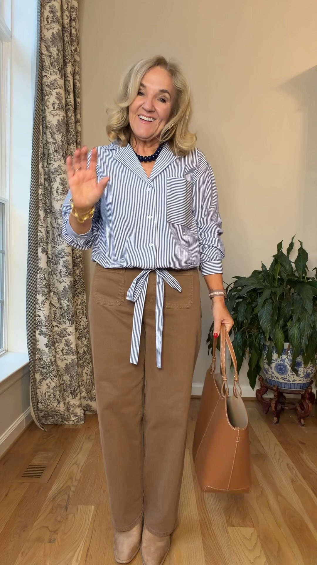 Coming soon save vs splurge 
This is the save look
I’m wearing my regular size and both the top and bottom, the jeans do not have any stretch so if in between I would size up
I’m going to Link the splurge version pieces I used as well

Teacher outfit, business, casual, fall, fashion, brown jeans, tan jeans

#LTKOver40 #LTKootd #LTKWorkwear