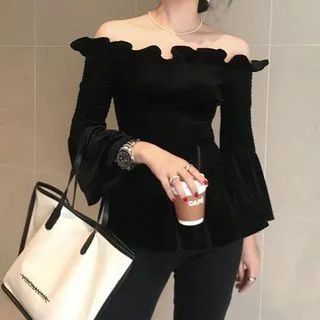 Off-Shoulder Blouse Black - One Size | YesStyle Global