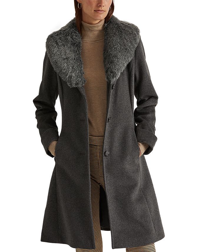 Lauren Ralph Lauren Women's Faux-Fur-Trim Walker Coat, Created for Macy's & Reviews - Coats & Jac... | Macys (US)