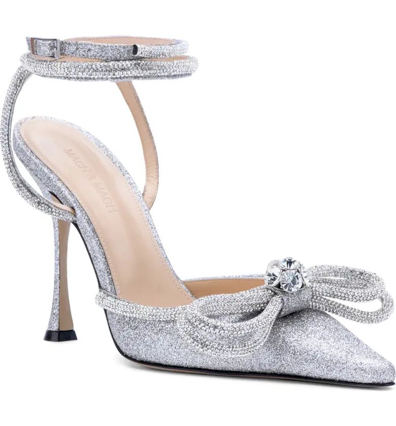 Mach & Mach Glitter Double Crystal Bow Pointed Toe Pump | Nordstrom | Nordstrom