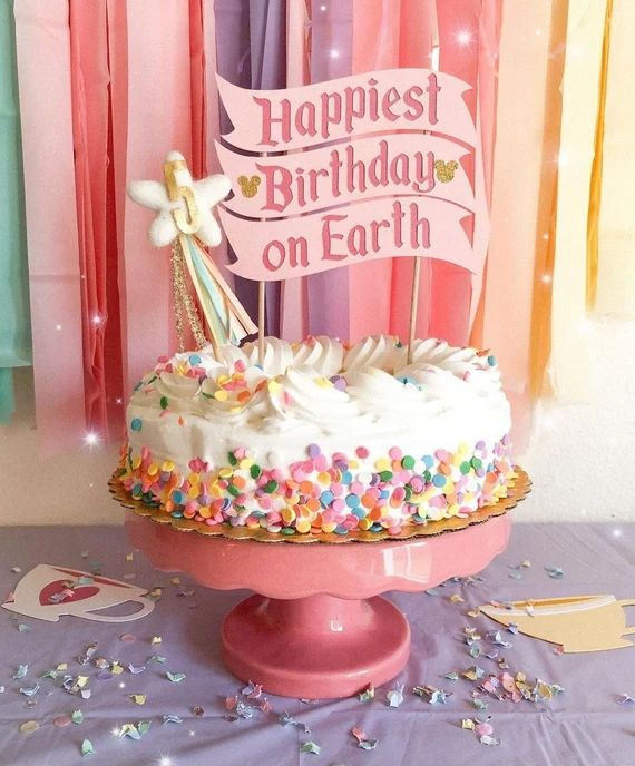 Happiest Birthday on Earth Cake Topper - Party Decor Supplies Birthday High Chair Smash Cake Pink... | Etsy (US)