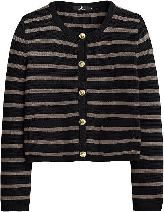 LILLUSORY Women's Striped Cardigan Sweaters Fall Outfits Clothes Fashion Trendy Long Sleeve Tops ... | Amazon (US)