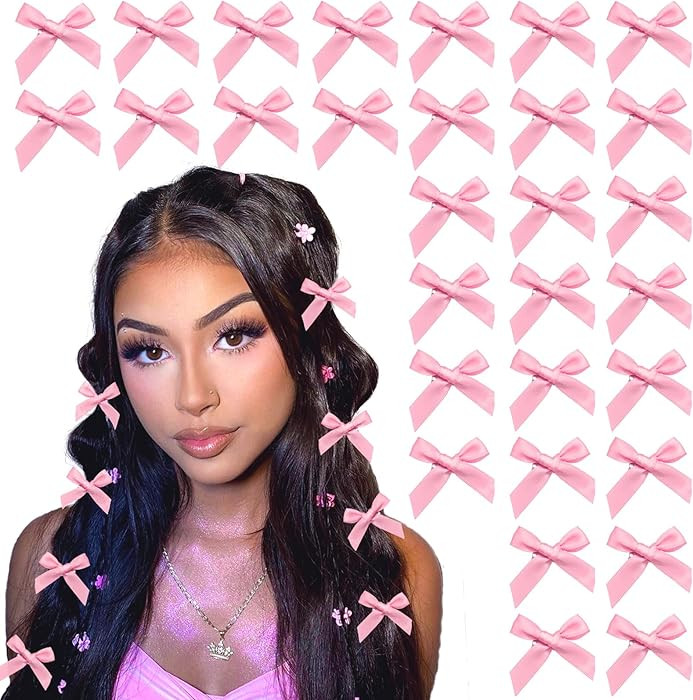 30PCS Bow Hair Clips Pink Satin Mini Bowknot Hair Accessories Cute Hair Bow Barrettes Ribbon Hair... | Amazon (US)