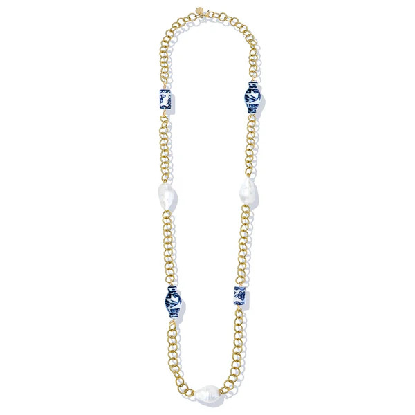 Blue & White Chain Wrap Necklace | Susan Shaw