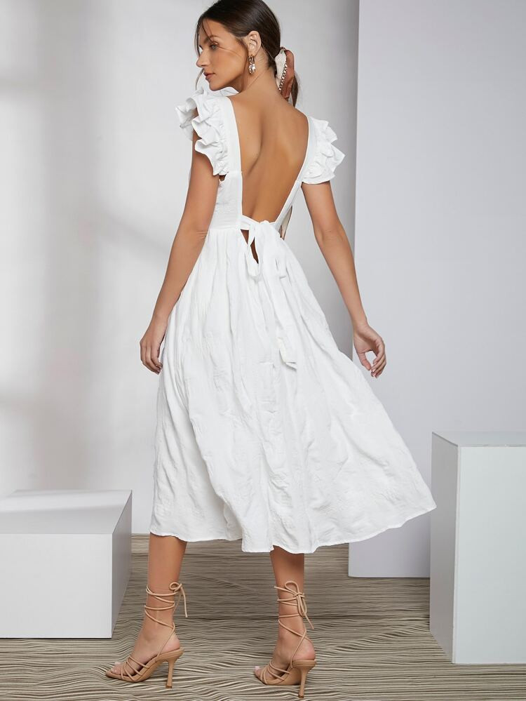 SHEIN Ruffle Armhole Tied Backless Dress | SHEIN