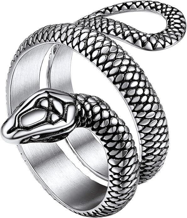 Stainless Steel/18K Gold Plated/Black Snake Ring for Men Women Size 7-12 Serpent Reptile Rings Cu... | Amazon (US)