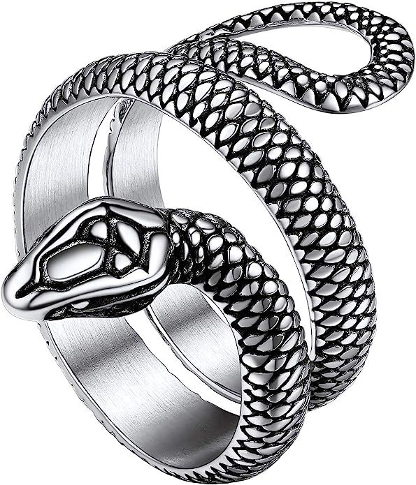 Stainless Steel/18K Gold Plated/Black Snake Ring for Men Women Size 7-12 Serpent Reptile Rings Cu... | Amazon (US)