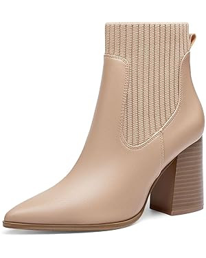 Coutgo Women Ankle Boots Sock Booties Pointed Toe Chunky Stacked High Heel Knit Chelsea Winter Dr... | Amazon (US)