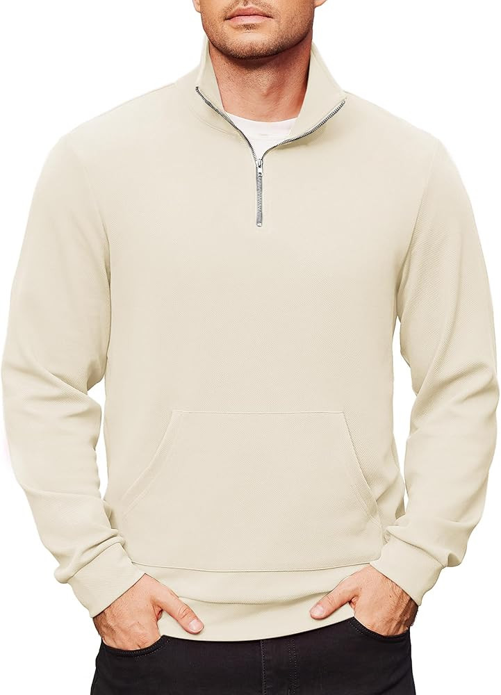 COOFANDY Mens Quarter Zip Pullover Quilted Sweatshirt Long Sleeve Mock Neck Sweater Polo Half Zip... | Amazon (US)