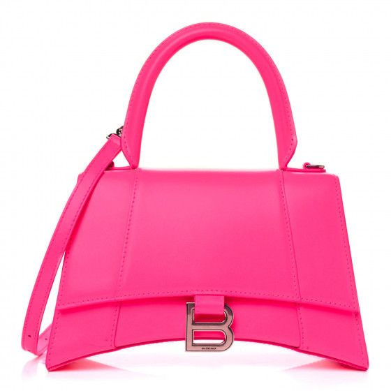 BALENCIAGA Shiny Box Calfskin Small Hourglass Top Handle Bag Fluo Pink | Fashionphile