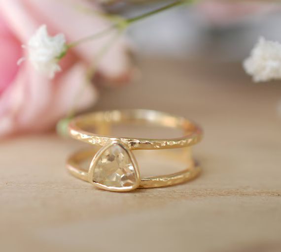 Yellow Topaz  Triangle Gold Vermeil Ring  Wedding  | Etsy | Etsy (AU)