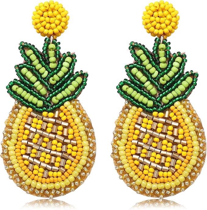 Beaded Dangle Earrings Handmade Bead Avocado Pineapple Watermelon Earrings Bohemia Statement Frui... | Amazon (US)