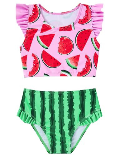 Watermelon Swimsuit for Toddler Girls 3-4T Novelty Two Pieces Bathing Suit Cute Ruffle Flutter Sleeve Swimwear | Amazon (US)