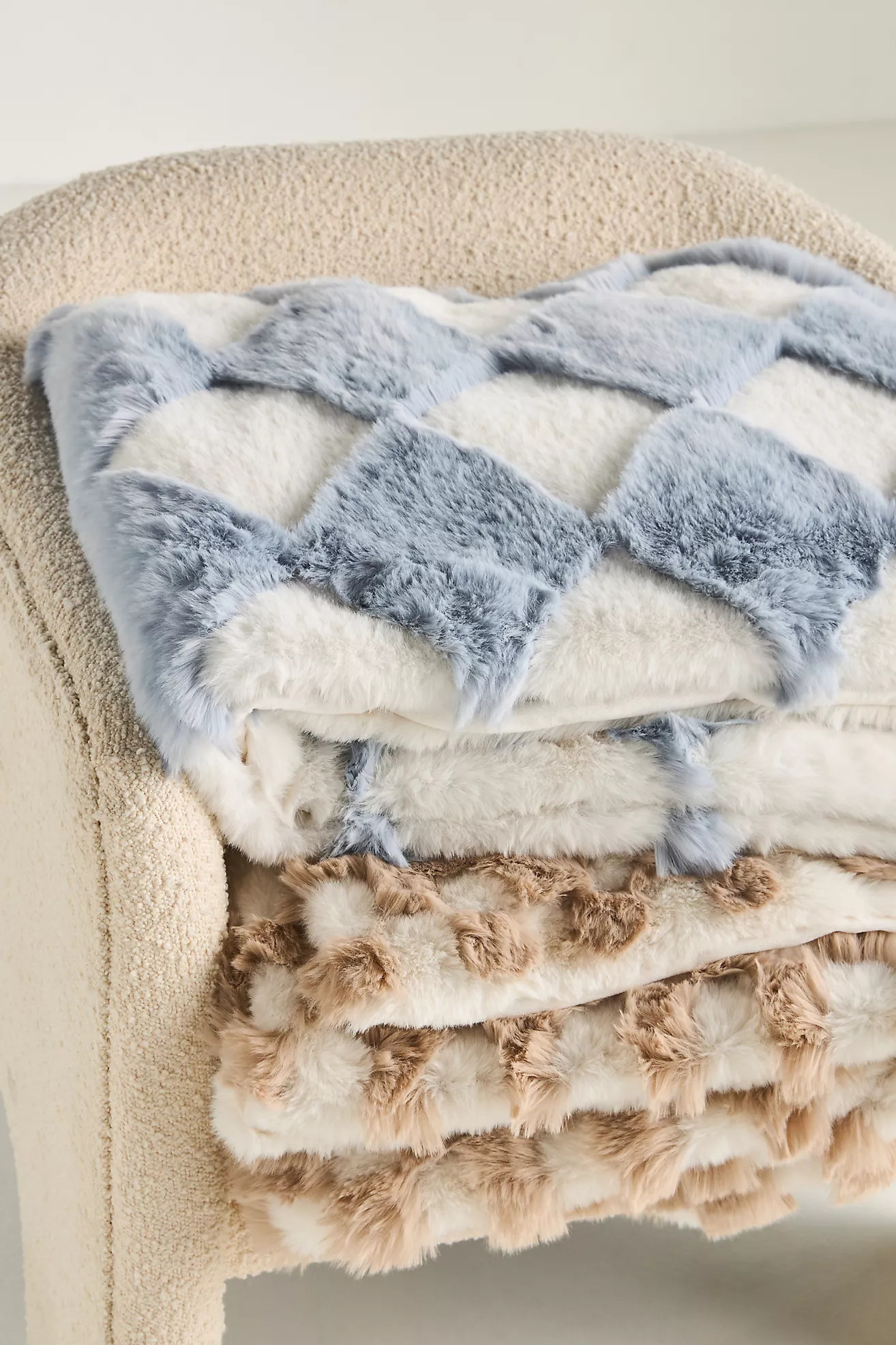 Chella Checkered Faux Fur Throw Blanket | Anthropologie (US)