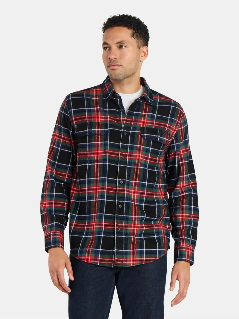 George Men's and Big Men's Double Pocket Flannel Shirt, Sizes XS-3XLT - Walmart.com | Walmart (US)