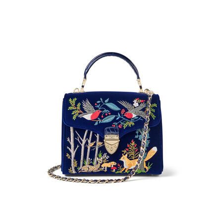 Midi Mayfair Bag in Woodland Hand Embroidery on Velvet | Aspinal of London