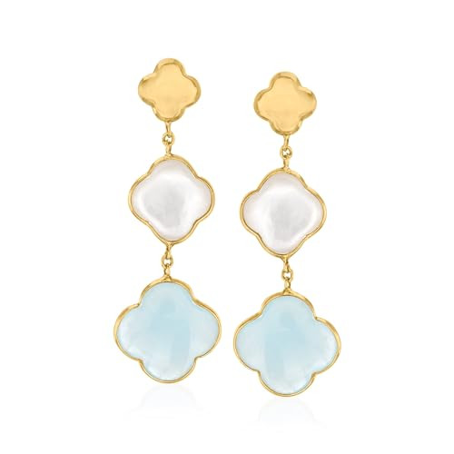 Ross-Simons Italian Mother-Of-Pearl and 5.00 ct. t.w. Aquamarine Clover Drop Earrings in 14kt Yel... | Amazon (US)