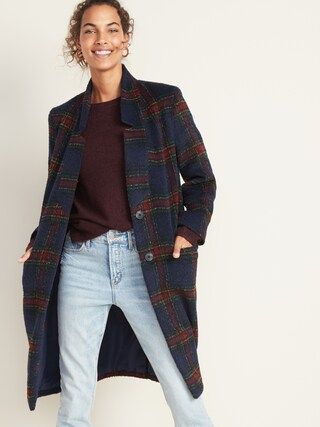 Relaxed Soft-Brushed Plaid Long-Line Coat for Women | Old Navy (US)