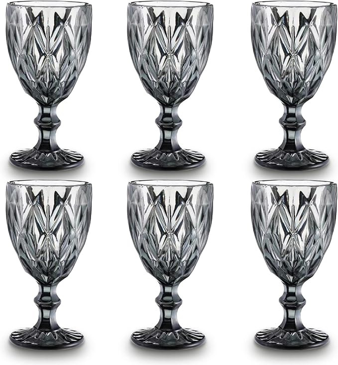 StarLuckINT Colored Glass Goblet Set of 6, Embossed Design Wine Glasses, 10 Oz Thickened Glass Wi... | Amazon (US)