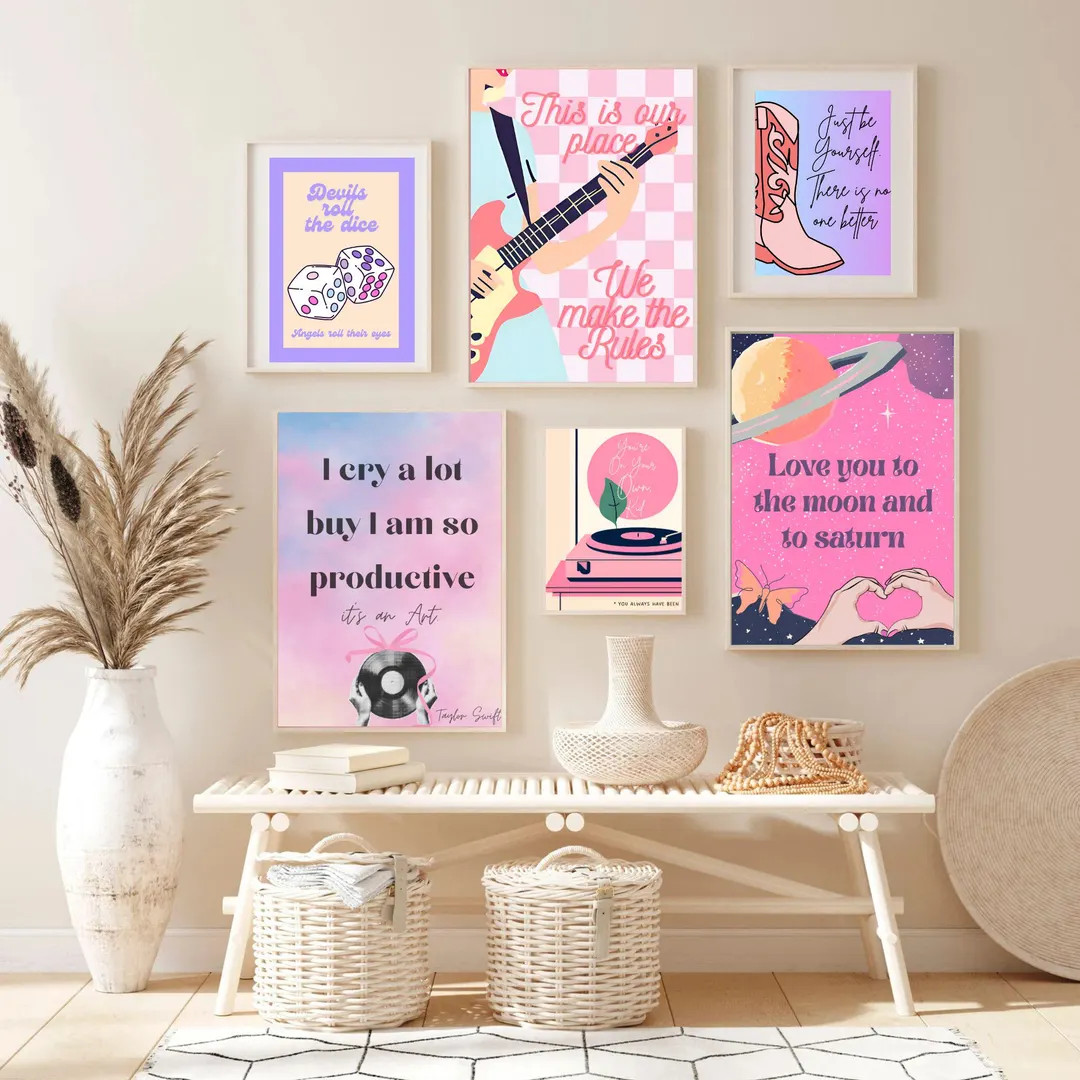 Taylor Prints Set of 6, Pink Print Poster, Printable Wall Art, Wall Art, Taylor Inspired, Taylor ... | Etsy (US)