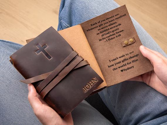 Personalized prayer journal, Christian gift for men, wrap leather journal, Custom made religious ... | Etsy (US)