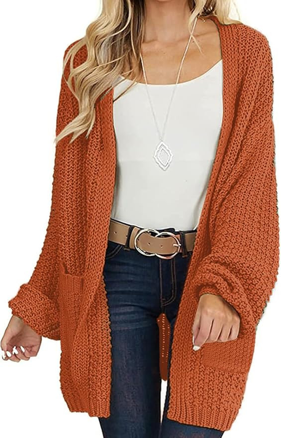 MEROKEETY Womens 2026 Fall Long Sleeve Chunky Knit Cardigan Sweaters | Open Front, Oversized, Lan... | Amazon (US)
