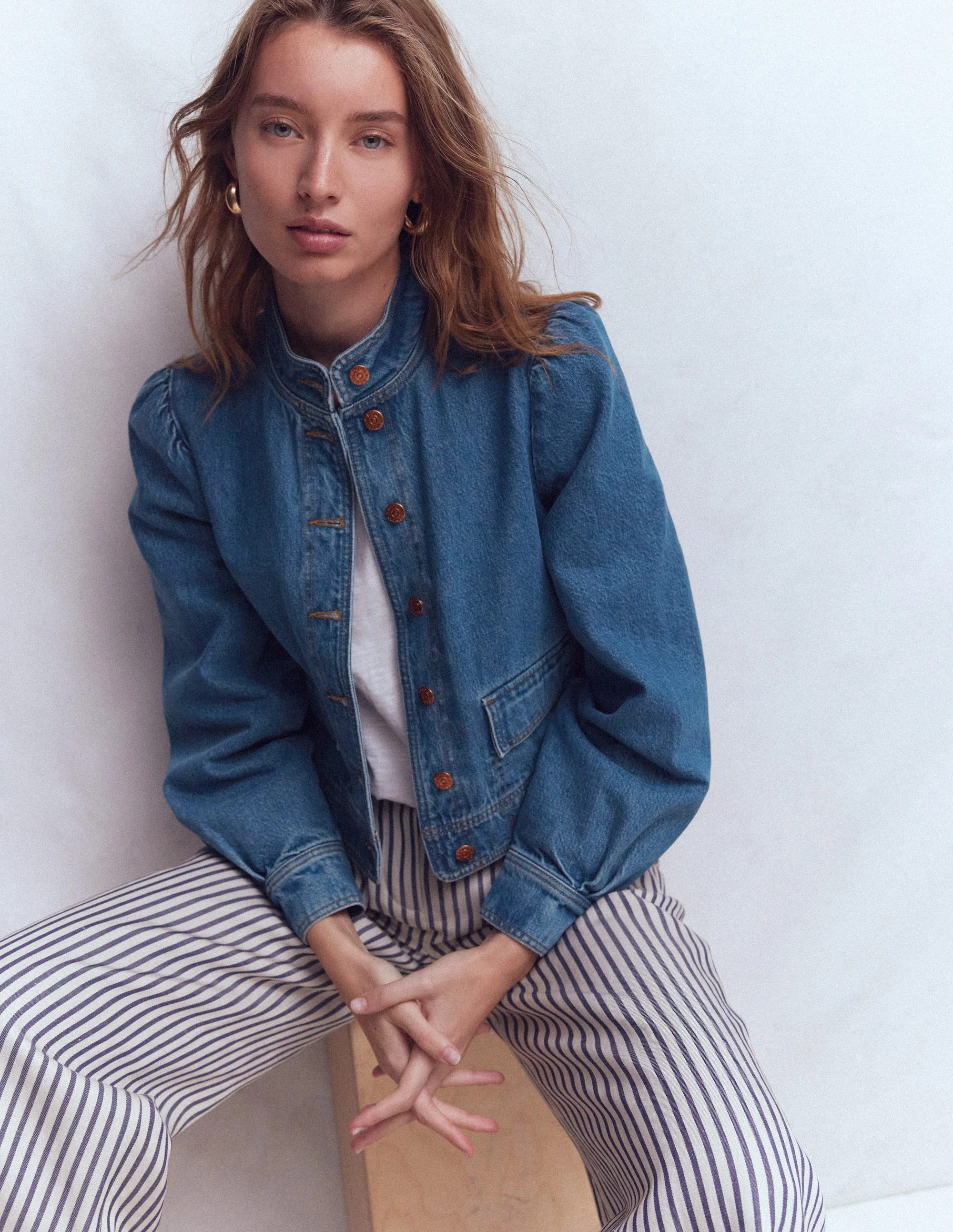 Topstitch Denim Jacket-Mid Wash, Denim | Boden (US)