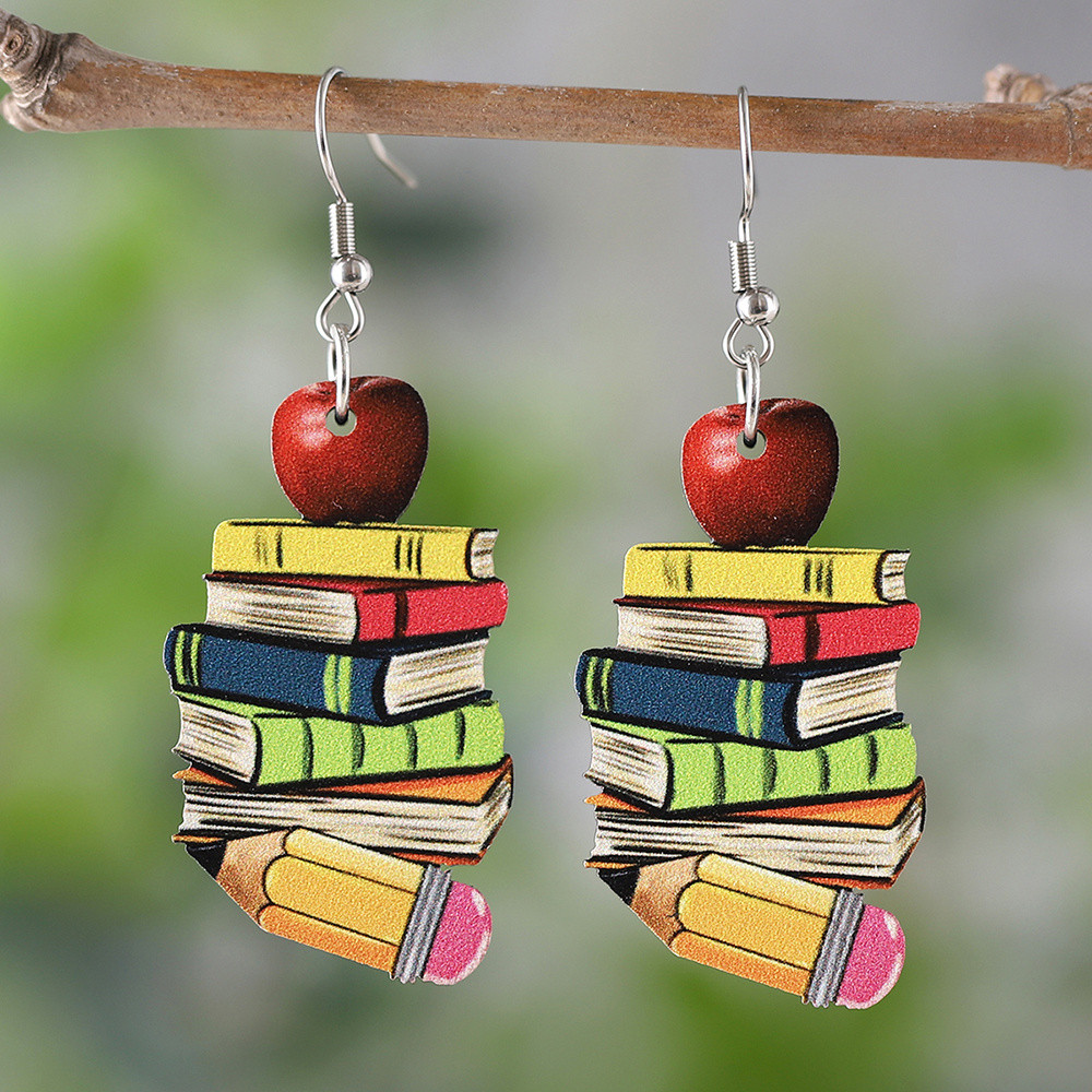 Pendientes Madera Decoración Libros Coloridos Manzanas - Temu | Temu Affiliate Program