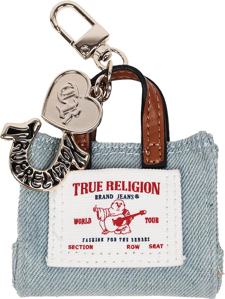 True Religion Buddha Mini Tote Bag Charm, Denim Keychain with Heart and Horseshoe Pendants, Gold ... | Amazon (US)