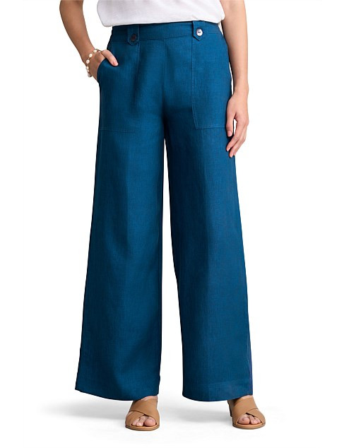 Blue Illusion Full Length Waist Tab Linen Pant -Navy | David Jones | David Jones (Australia & New Zealand)