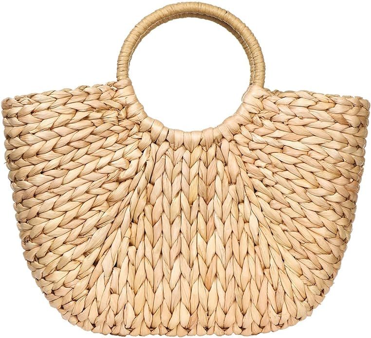 Summer Rattan Bag for Women Straw Hand-woven Top-handle Handbag Beach Sea Straw Rattan Tote Clutc... | Amazon (US)