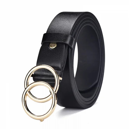 Rush Women s Jeans Belt Belt Double Ring Buckle Double Round Buckle Black Women s Belt S5577 | Walmart (US)