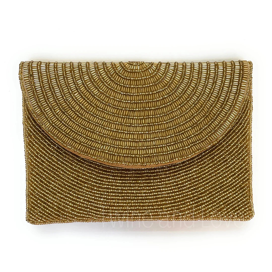 Gold Beaded Clutch, Seed Bead Gold Clutch Bag, Gold Beaded Clutch Purse, Wedding Clutch Bag, Part... | Etsy (US)