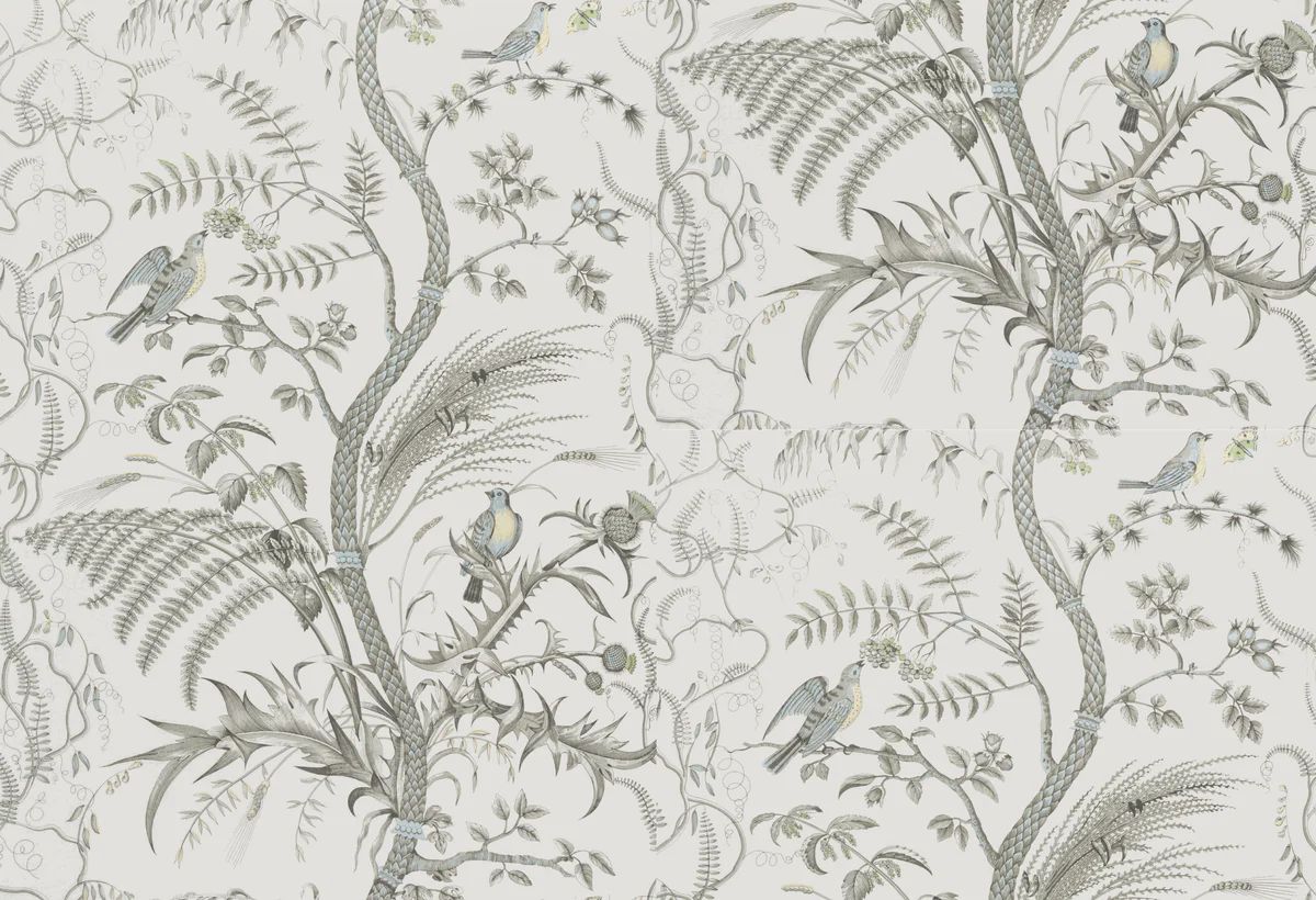 Brunschwig & Fils Bird And Thistle Gray Wallpaper | DecoratorsBest | DecoratorsBest