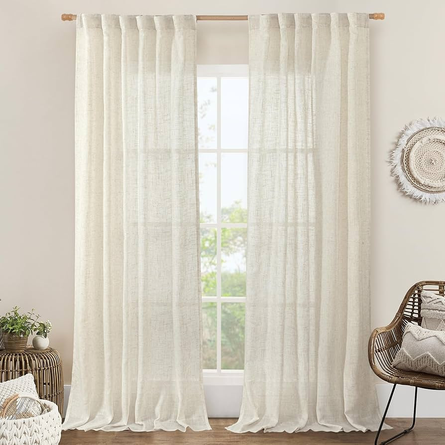 LAMIT Natural Linen Blended Curtains for Living Room, Back Tab and Rod Pocket Semi Sheer Curtains... | Amazon (US)