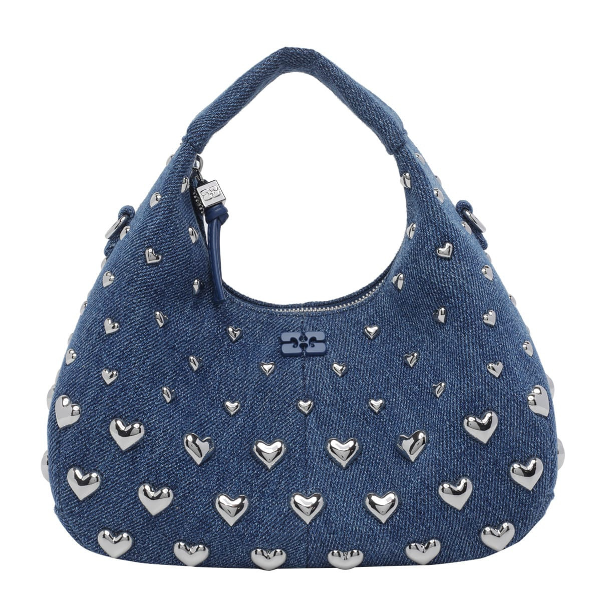Ganni Hobo Mini Heart Stud Denim Handbag | Italist.com US